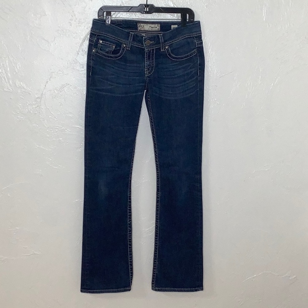 BKE Payton Bootcut silver thread crystals back  pockets jeans size 28 L EUC